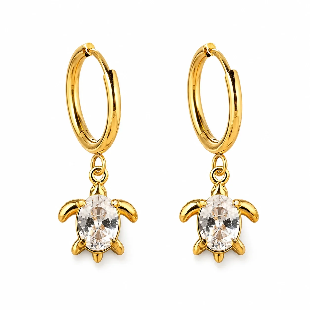 Polished 316 Stainless Cushion CZ Hoop Earrings