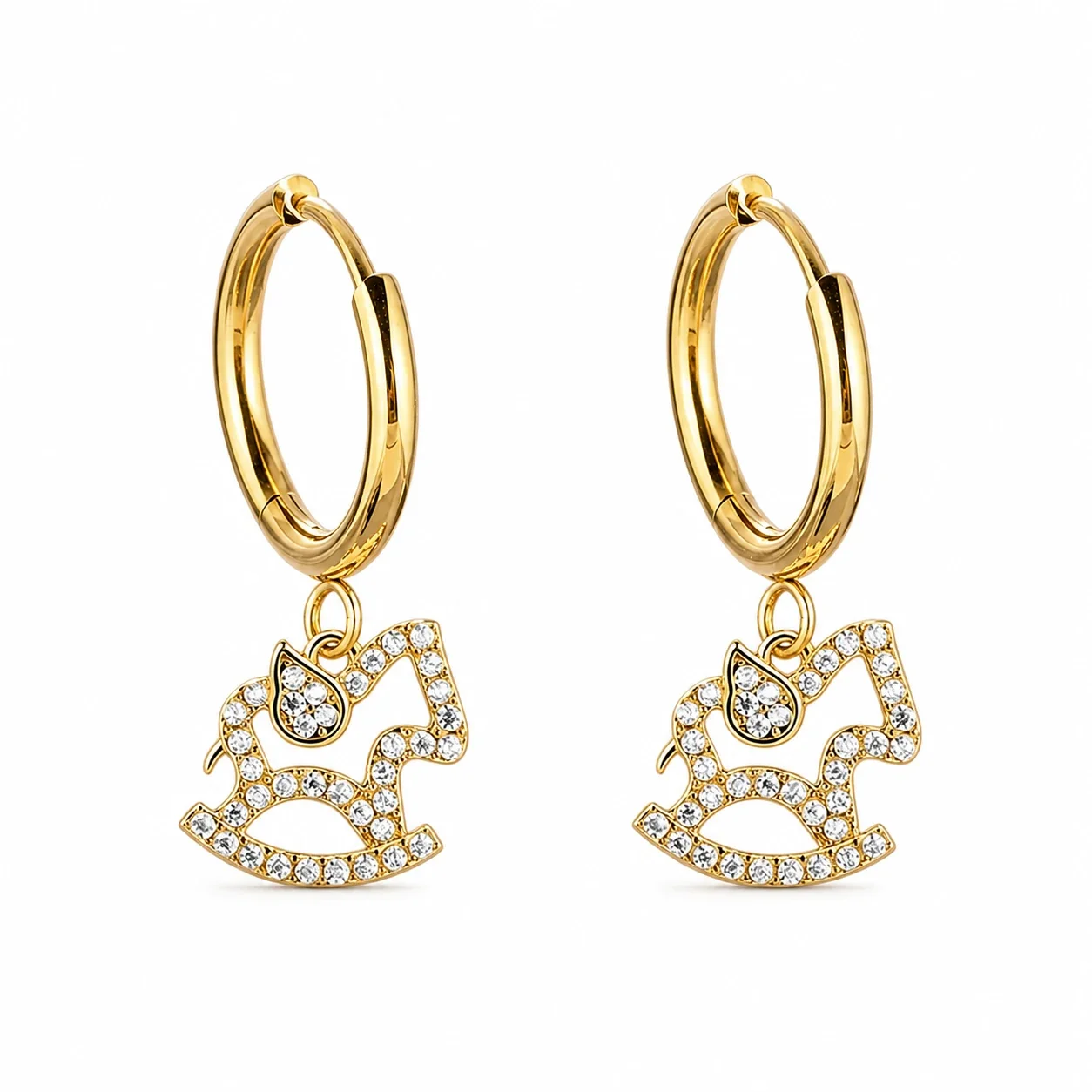 Polished 316 Stainless Cushion CZ Hoop Earrings