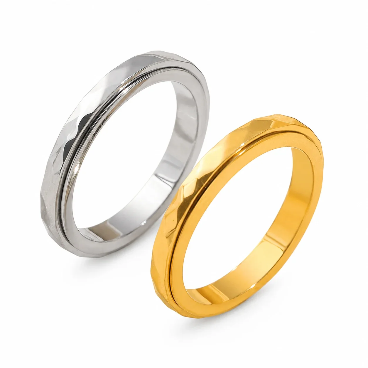 Faceted Stainless Steel Spinner Groove Band Ring