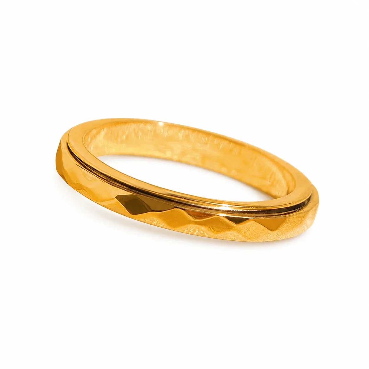 Faceted Stainless Steel Spinner Groove Band Ring