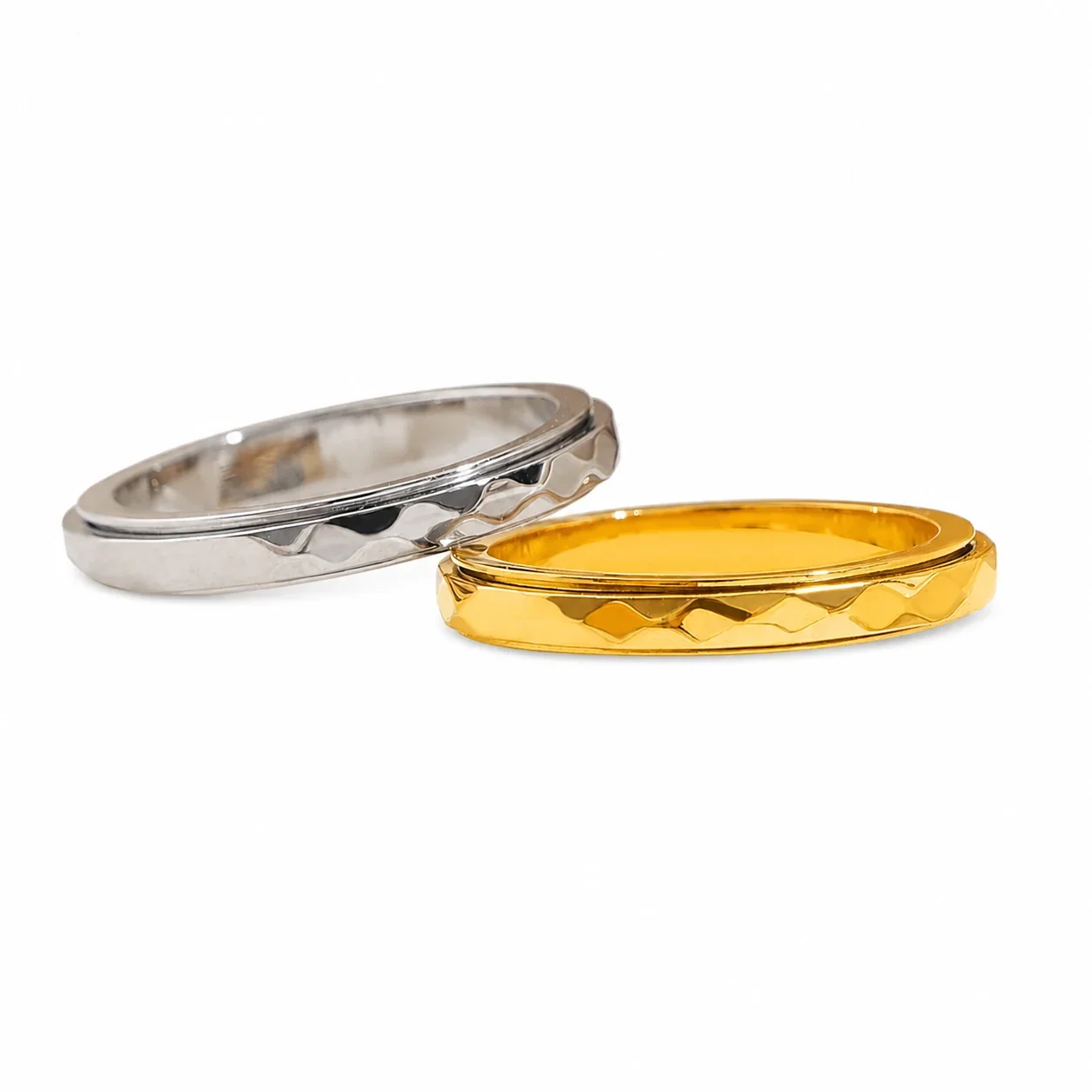 Faceted Stainless Steel Spinner Groove Band Ring