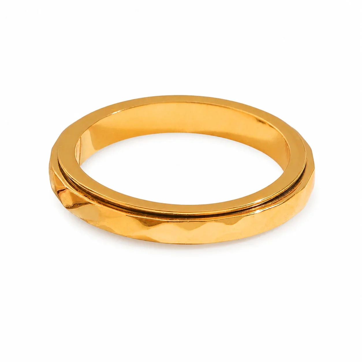 Faceted Stainless Steel Spinner Groove Band Ring