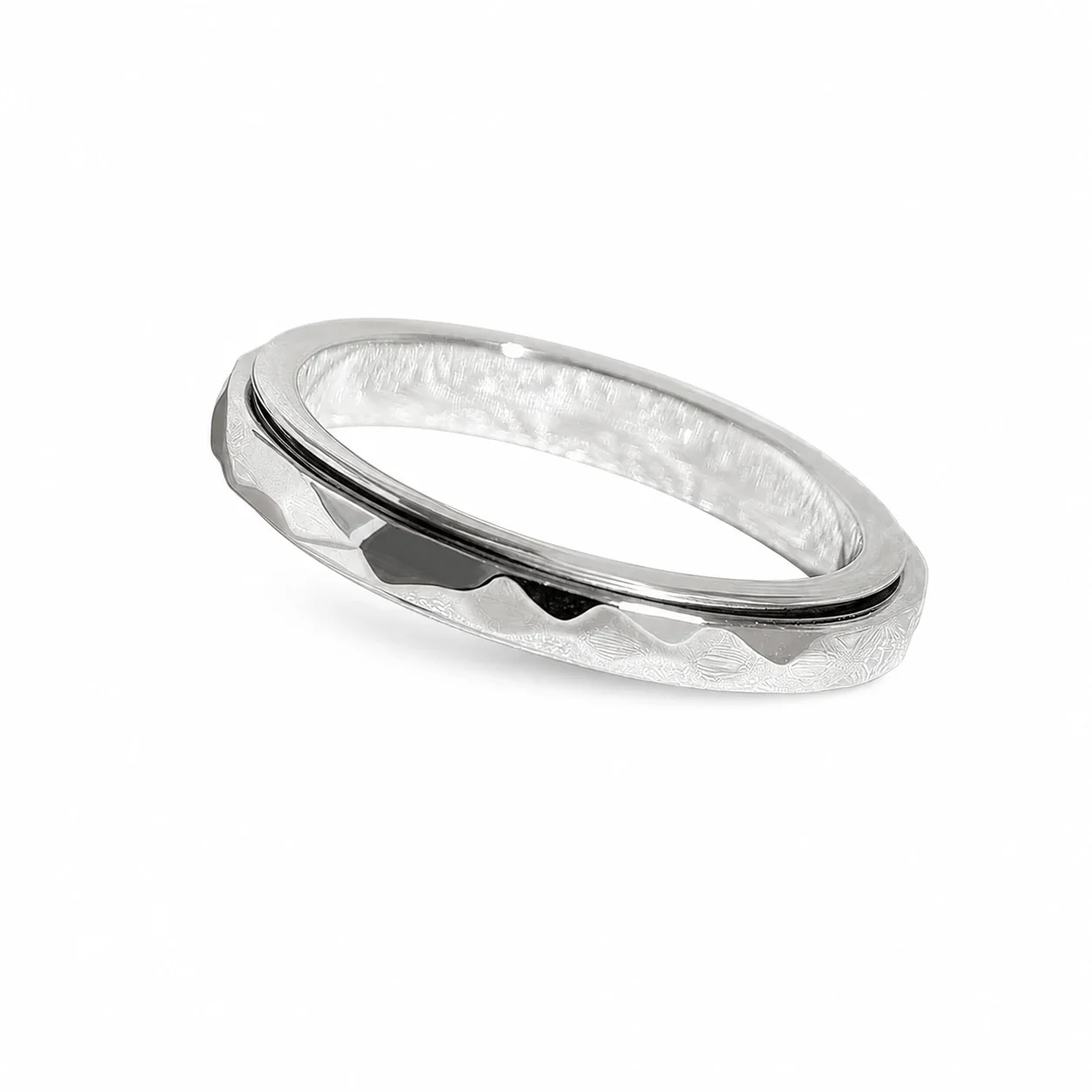 Faceted Stainless Steel Spinner Groove Band Ring