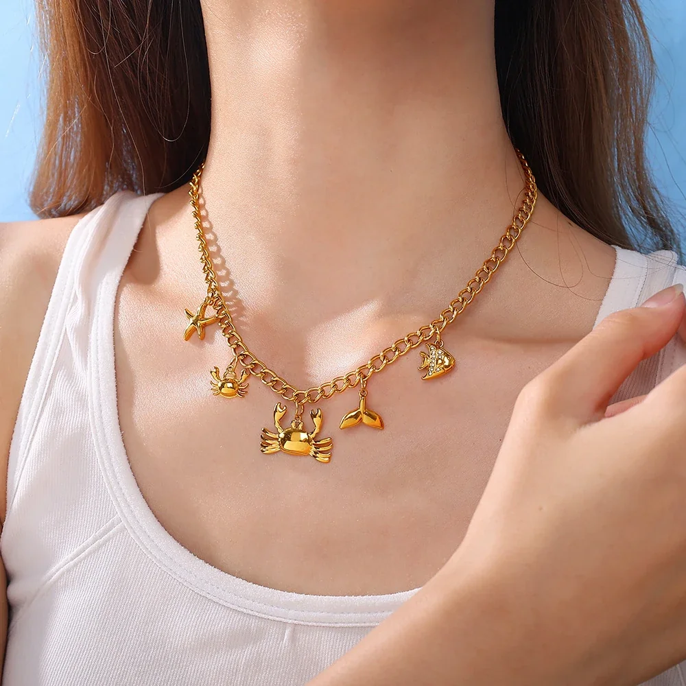 Photo produit : Sea Life Pendant Charms, Shell & Starfish, 18K Gold-Plated Steel