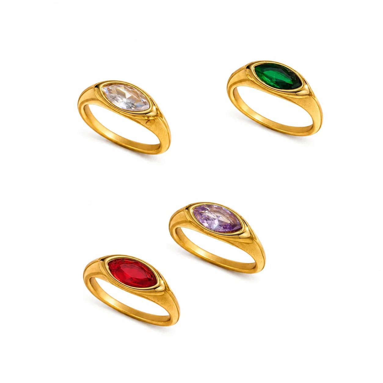 Sculpted 316 Stainless Steel Marquise CZ Signet Ring