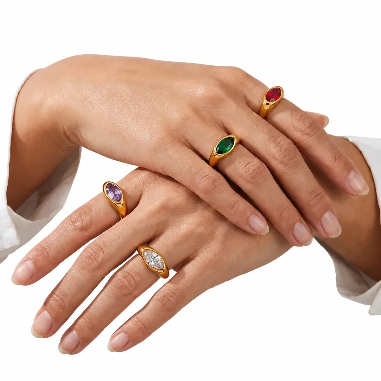 Sculpted 316 Stainless Steel Marquise CZ Signet Ring