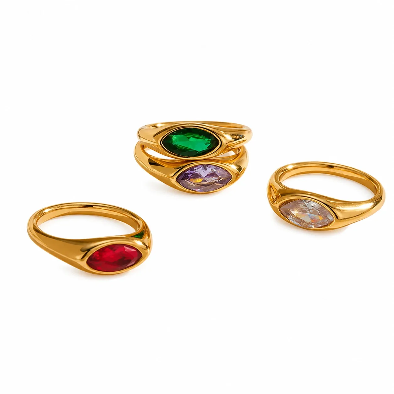 Sculpted 316 Stainless Steel Marquise CZ Signet Ring