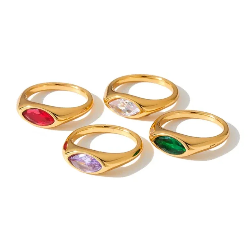Sculpted 316 Stainless Steel Marquise CZ Signet Ring