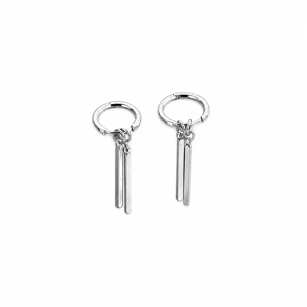 Edgy Stainless Steel Silver-Tone Twin Bar Hoop Earrings