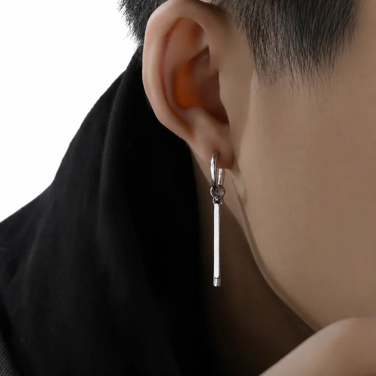 Edgy Stainless Steel Silver-Tone Twin Bar Hoop Earrings