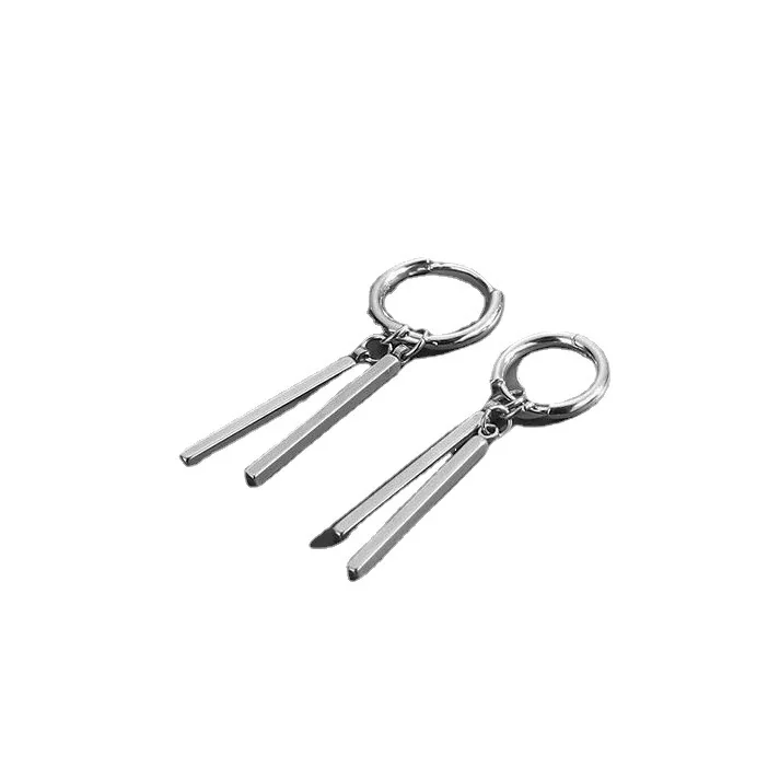 Edgy Stainless Steel Silver-Tone Twin Bar Hoop Earrings