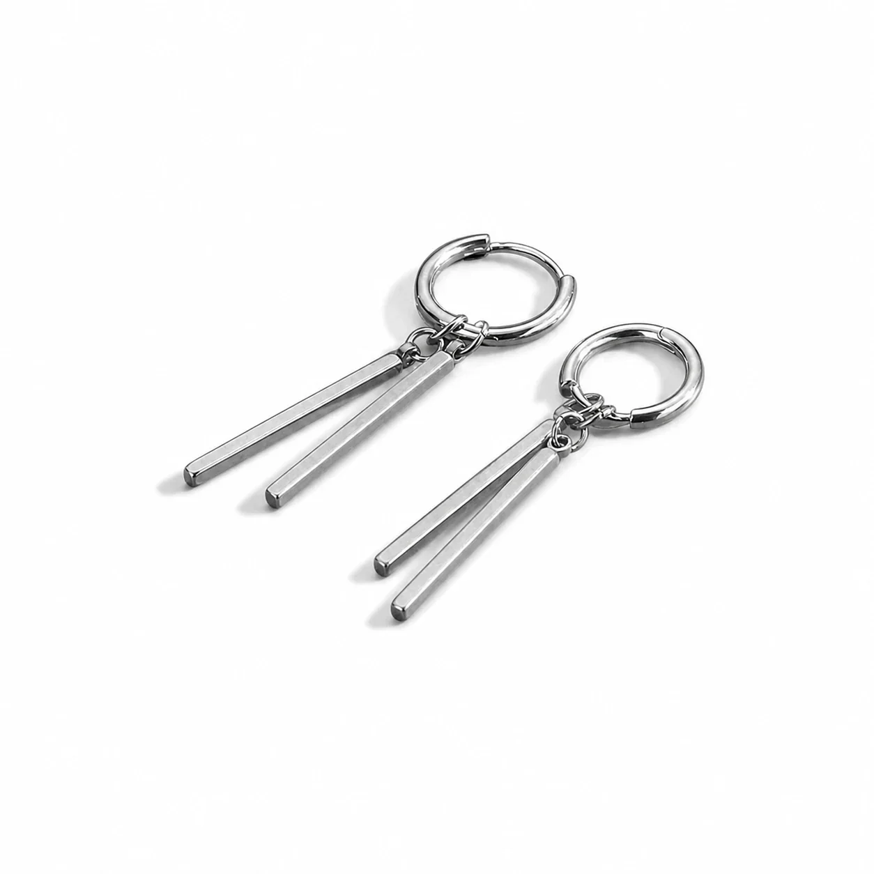 Edgy Stainless Steel Silver-Tone Twin Bar Hoop Earrings - Silver Hoop