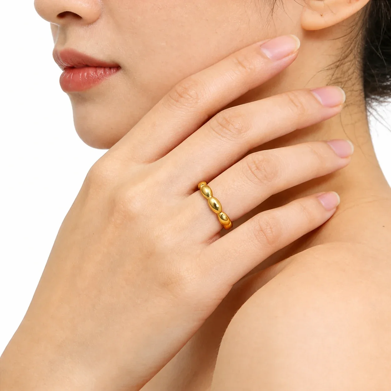 Sculptural 316 Stainless Steel Oval Bead Band Ring