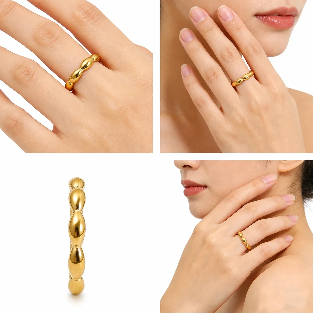 Sculptural 316 Stainless Steel Oval Bead Band Ring