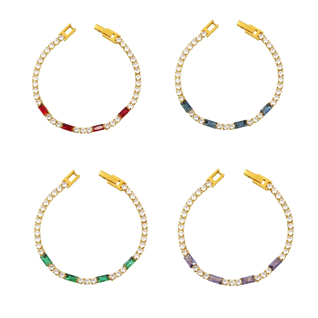 Refined Gold-Plated Baguette & Prong CZ Bracelet