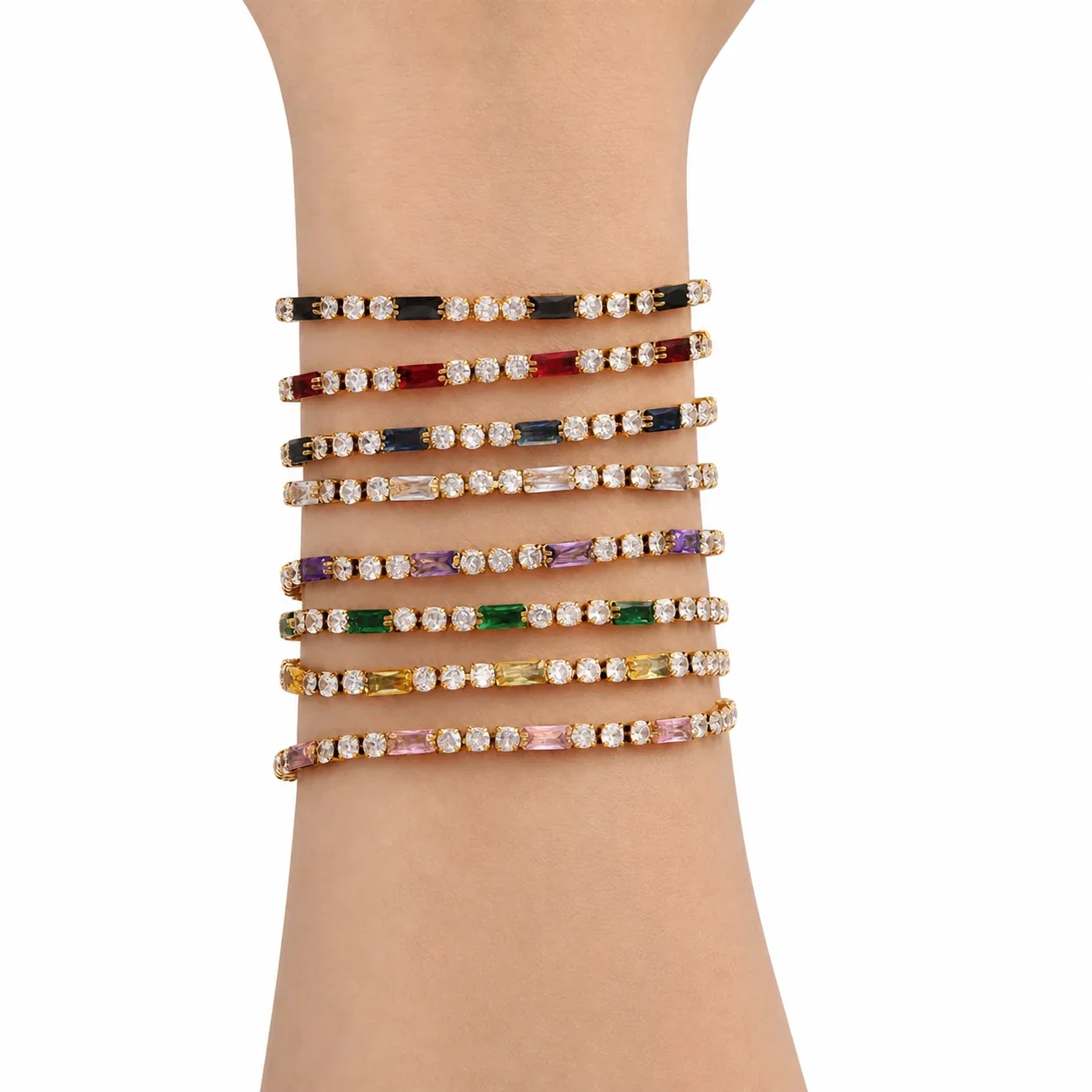 Refined Gold-Plated Baguette & Prong CZ Bracelet