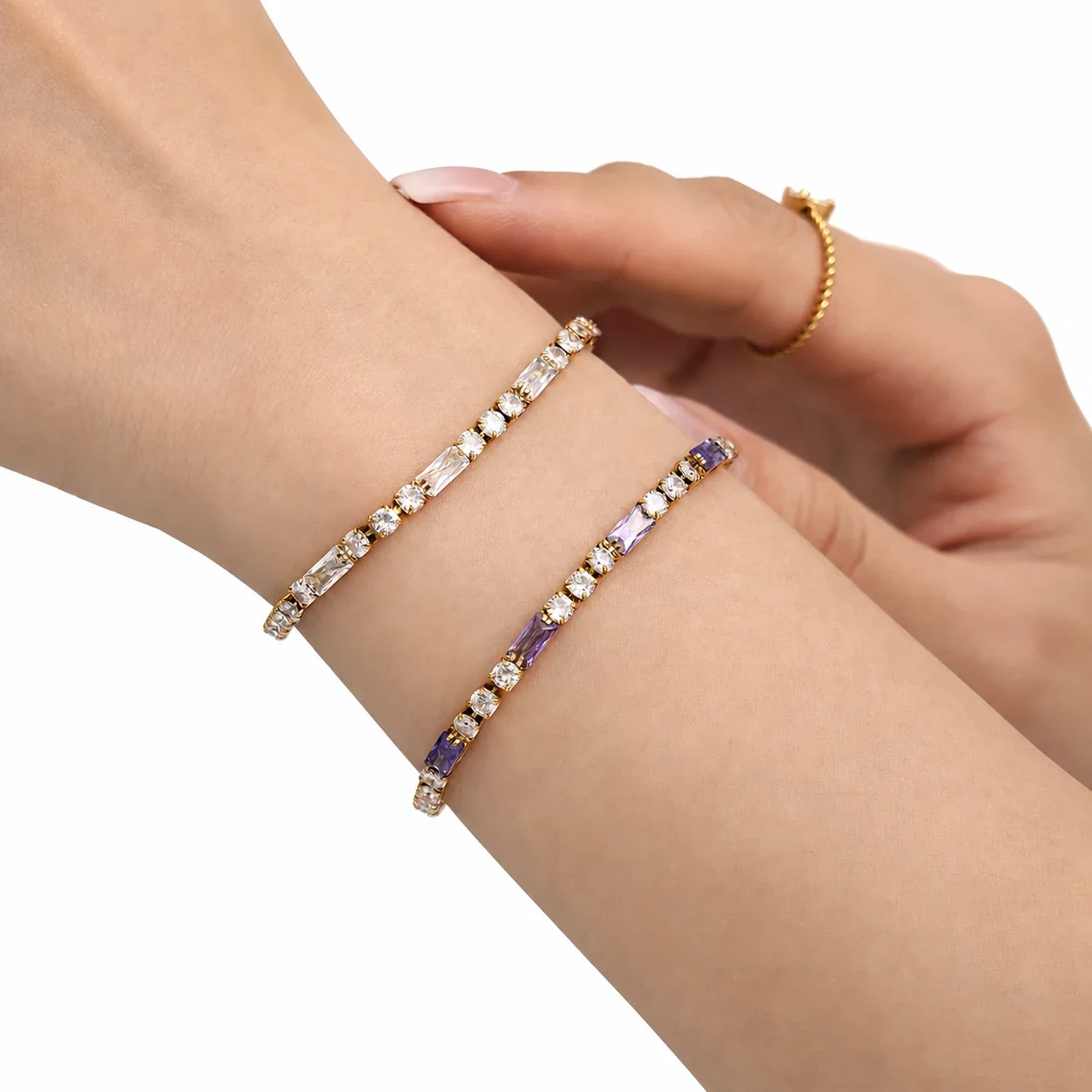 Refined Gold-Plated Baguette & Prong CZ Bracelet