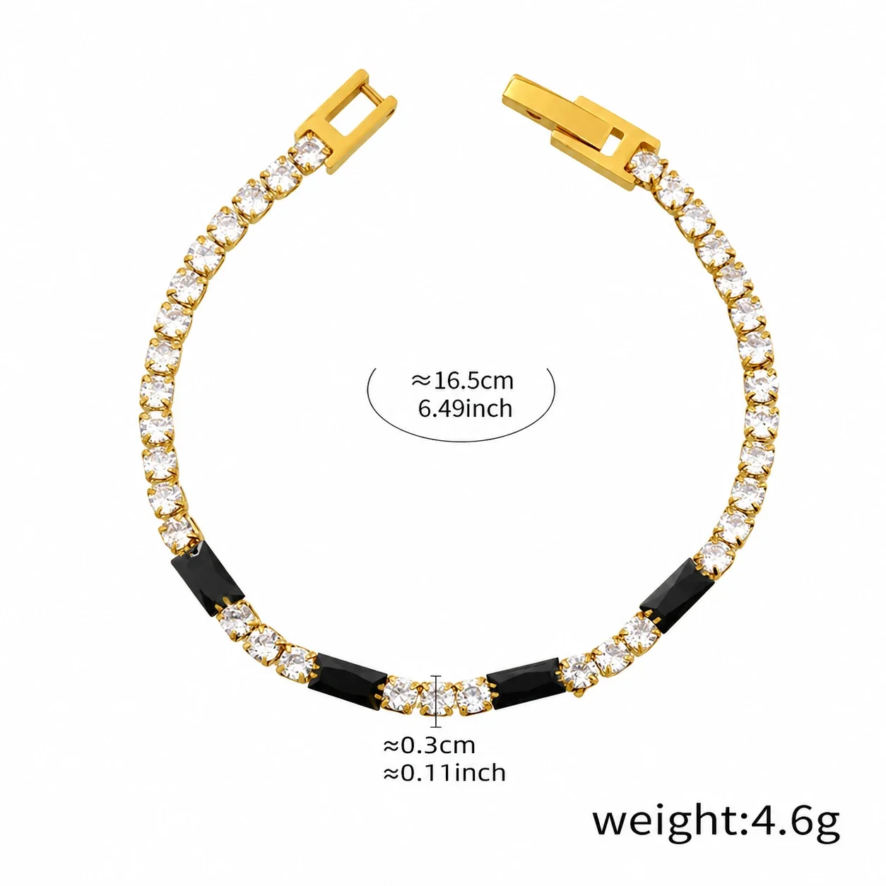 Refined Gold-Plated Baguette & Prong CZ Bracelet - Black CZ