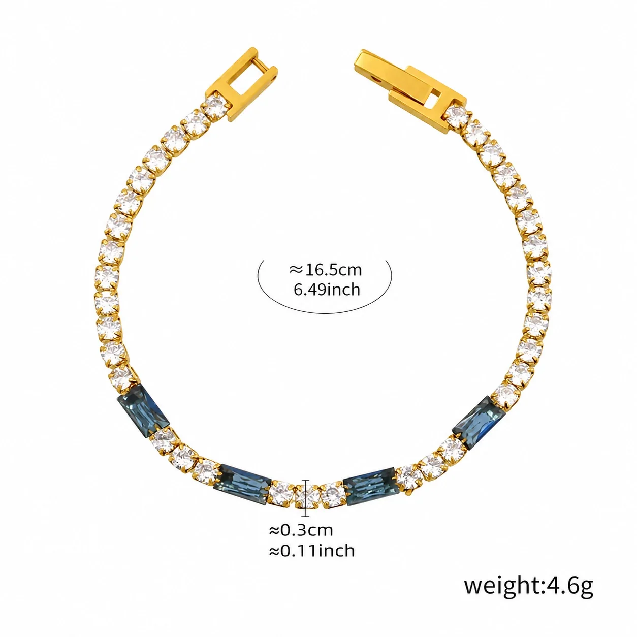 Refined Gold-Plated Baguette & Prong CZ Bracelet - Blue CZ