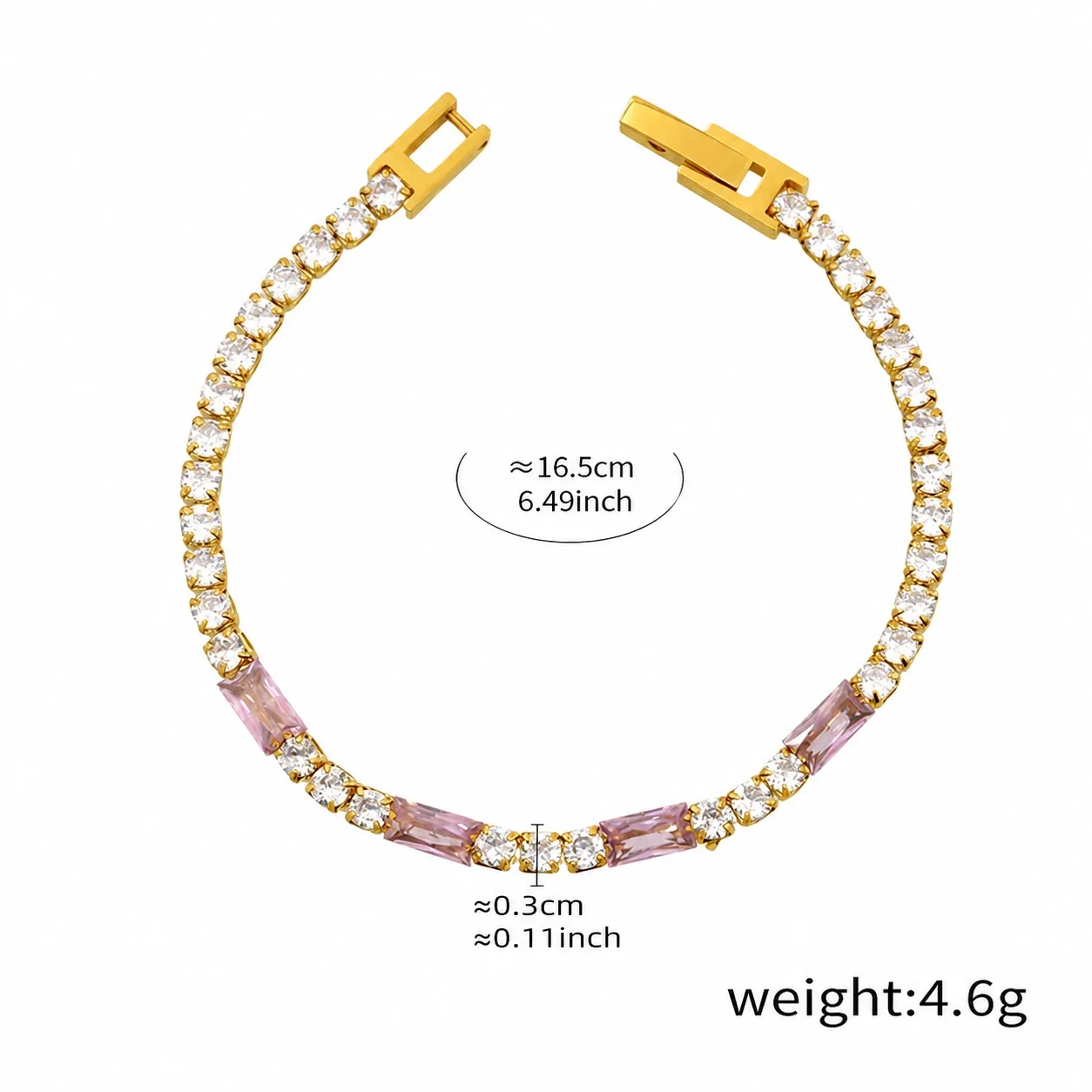 Refined Gold-Plated Baguette & Prong CZ Bracelet - Pink CZ