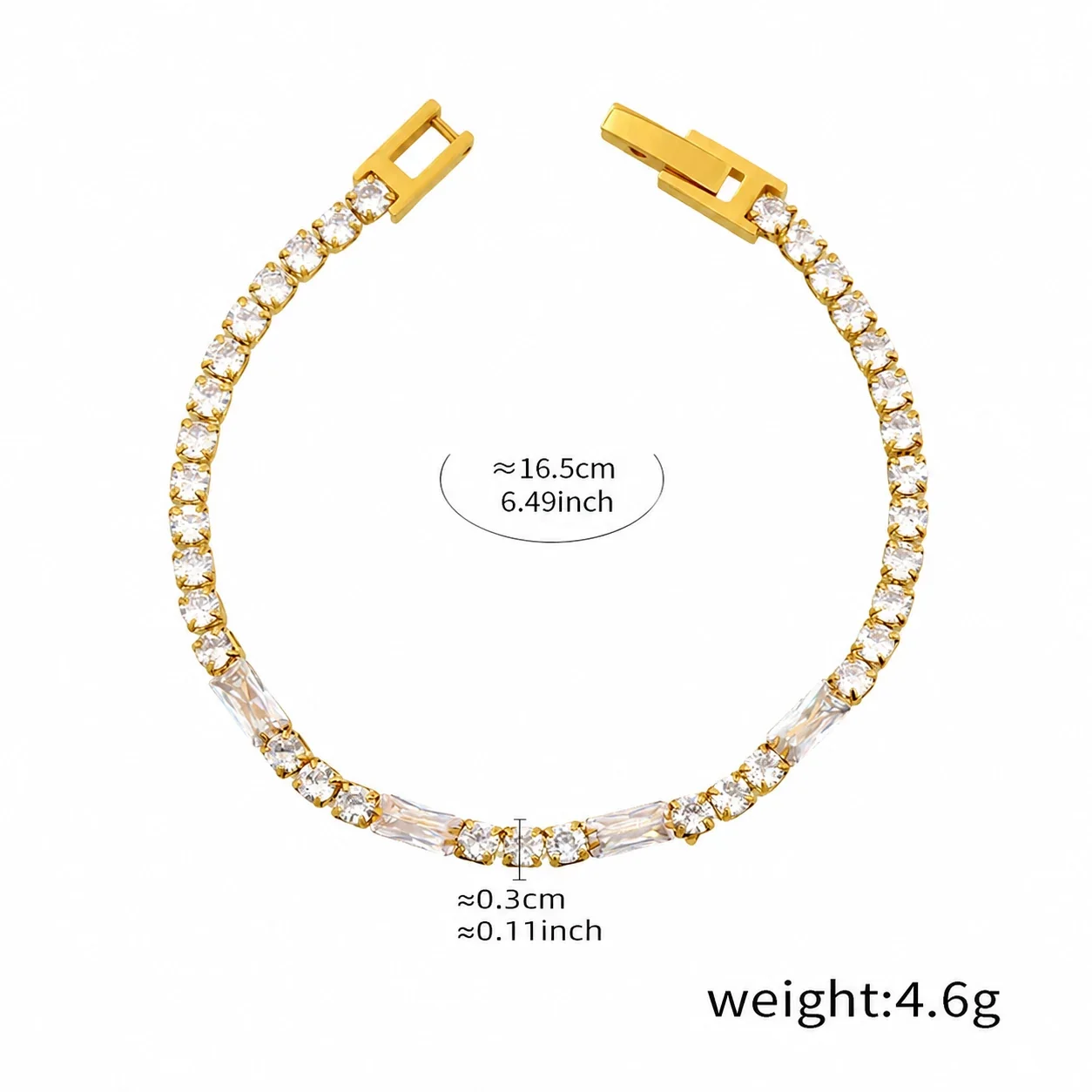 Refined Gold-Plated Baguette & Prong CZ Bracelet - Champagne CZ