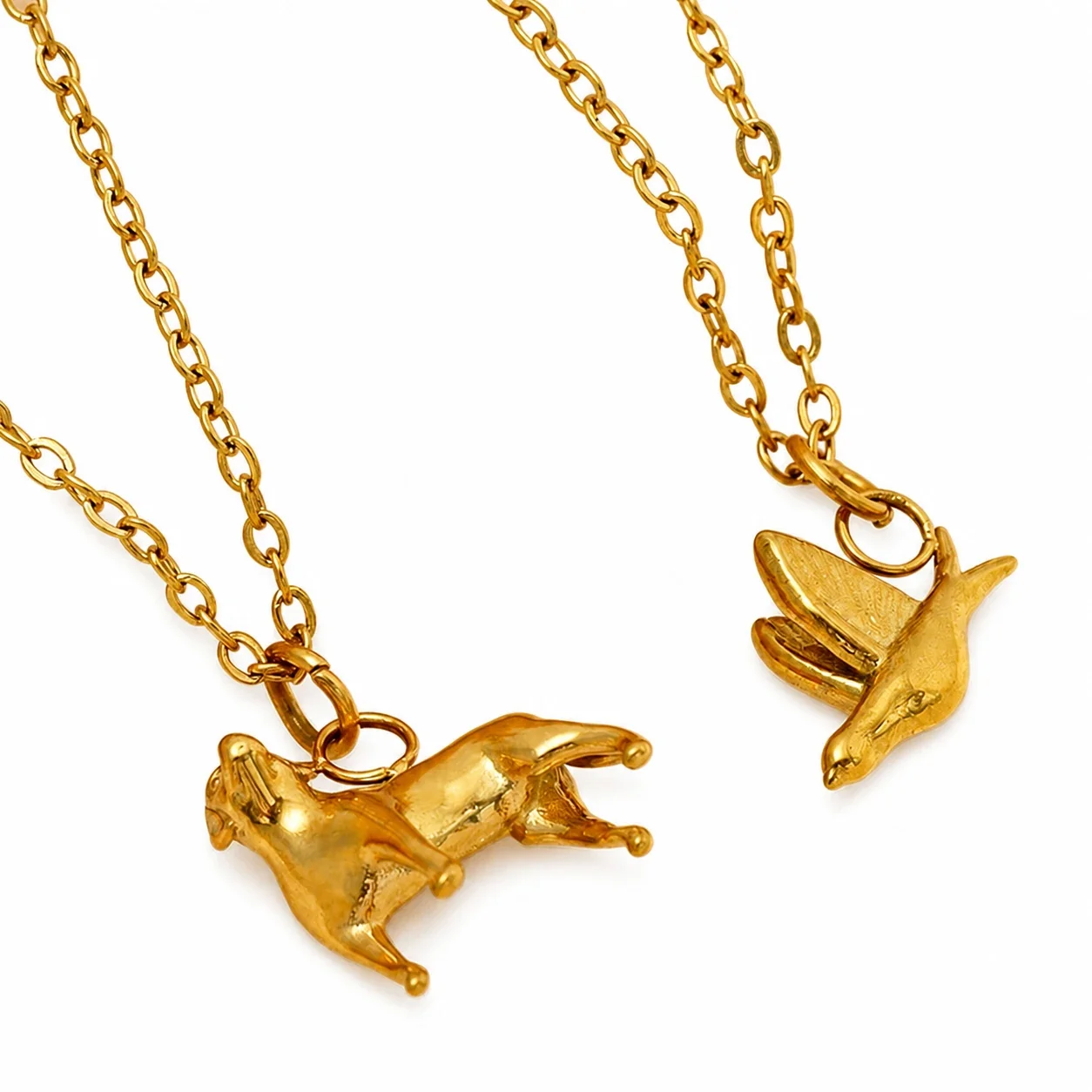 Sculptural 316 Stainless Steel Gold PVD Dog & Bird Necklace