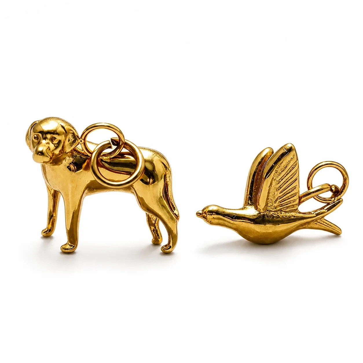Sculptural 316 Stainless Steel Gold PVD Dog & Bird Necklace