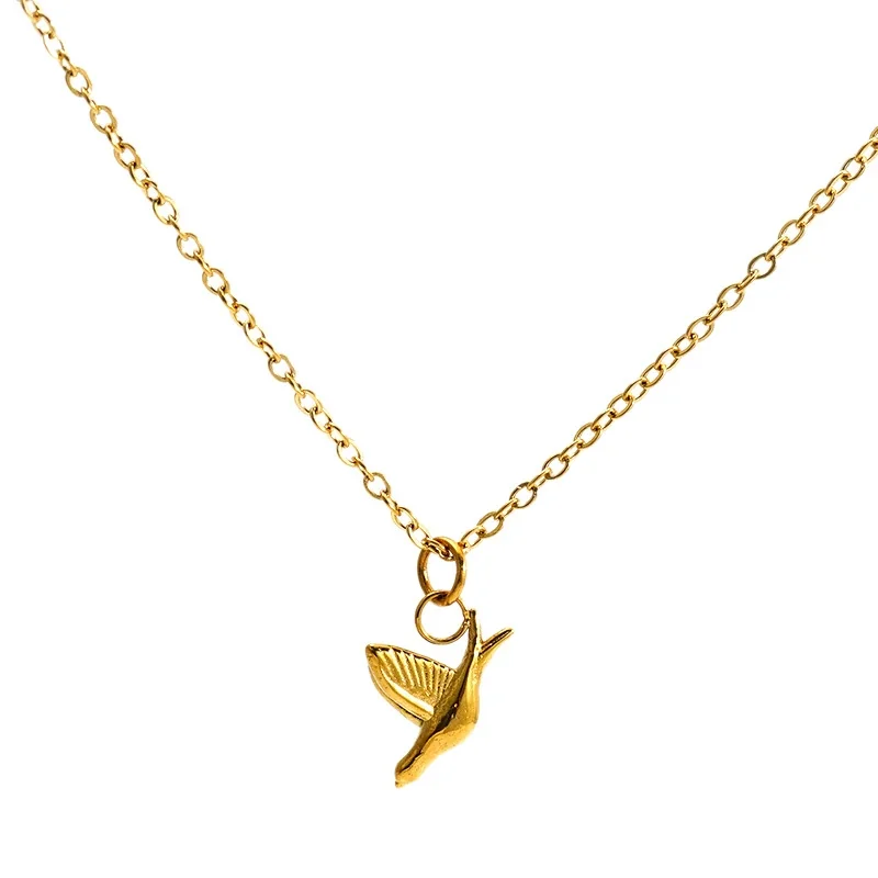 Sculptural 316 Stainless Steel Gold PVD Dog & Bird Necklace