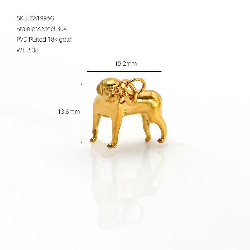 Sculptural 316 Stainless Steel Gold PVD Dog & Bird Necklace - Gold Dog