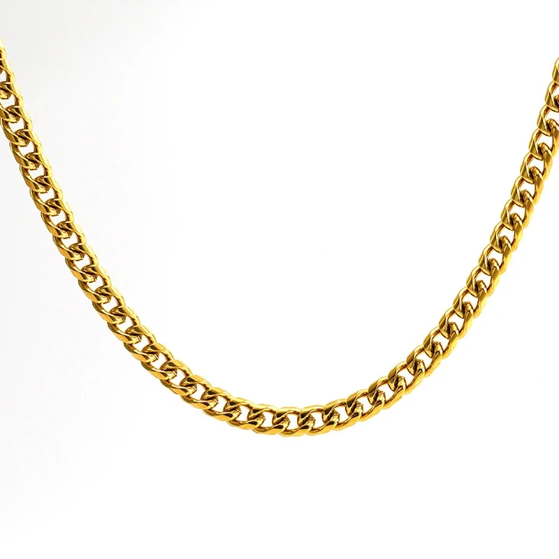 Polished Stainless Steel Curb Link Lobster Clasp Chain Necklace