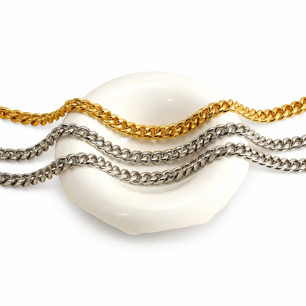 Polished Stainless Steel Curb Link Lobster Clasp Chain Necklace