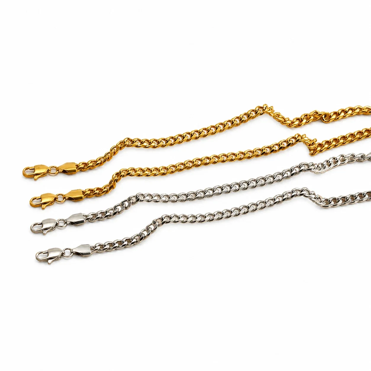 Polished Stainless Steel Curb Link Lobster Clasp Chain Necklace