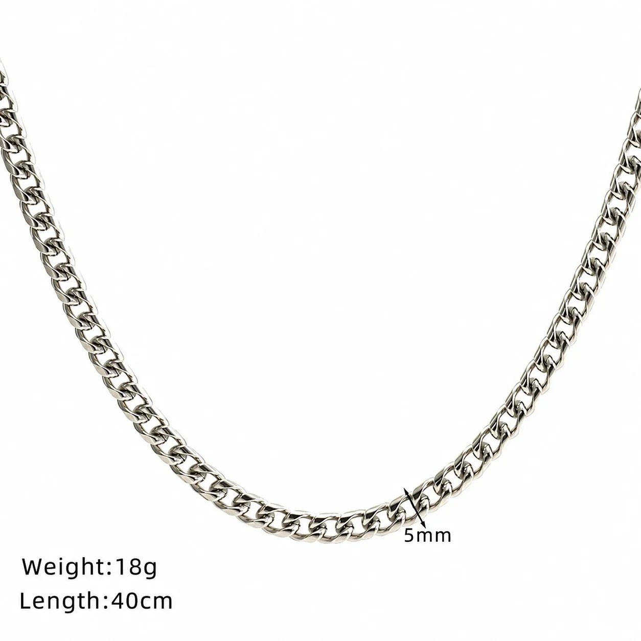 Polished Stainless Steel Curb Link Lobster Clasp Chain Necklace - Silver mm cm