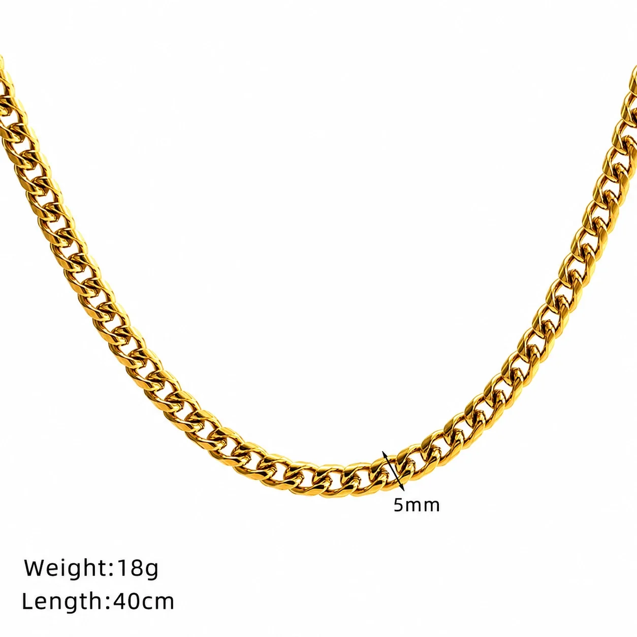 Polished Stainless Steel Curb Link Lobster Clasp Chain Necklace - Gold mm cm