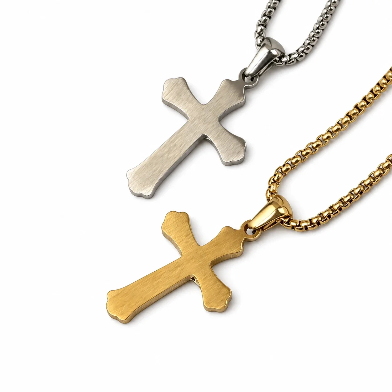 Radiant Gold-Plated Fluted Crucifix Pendant Necklace