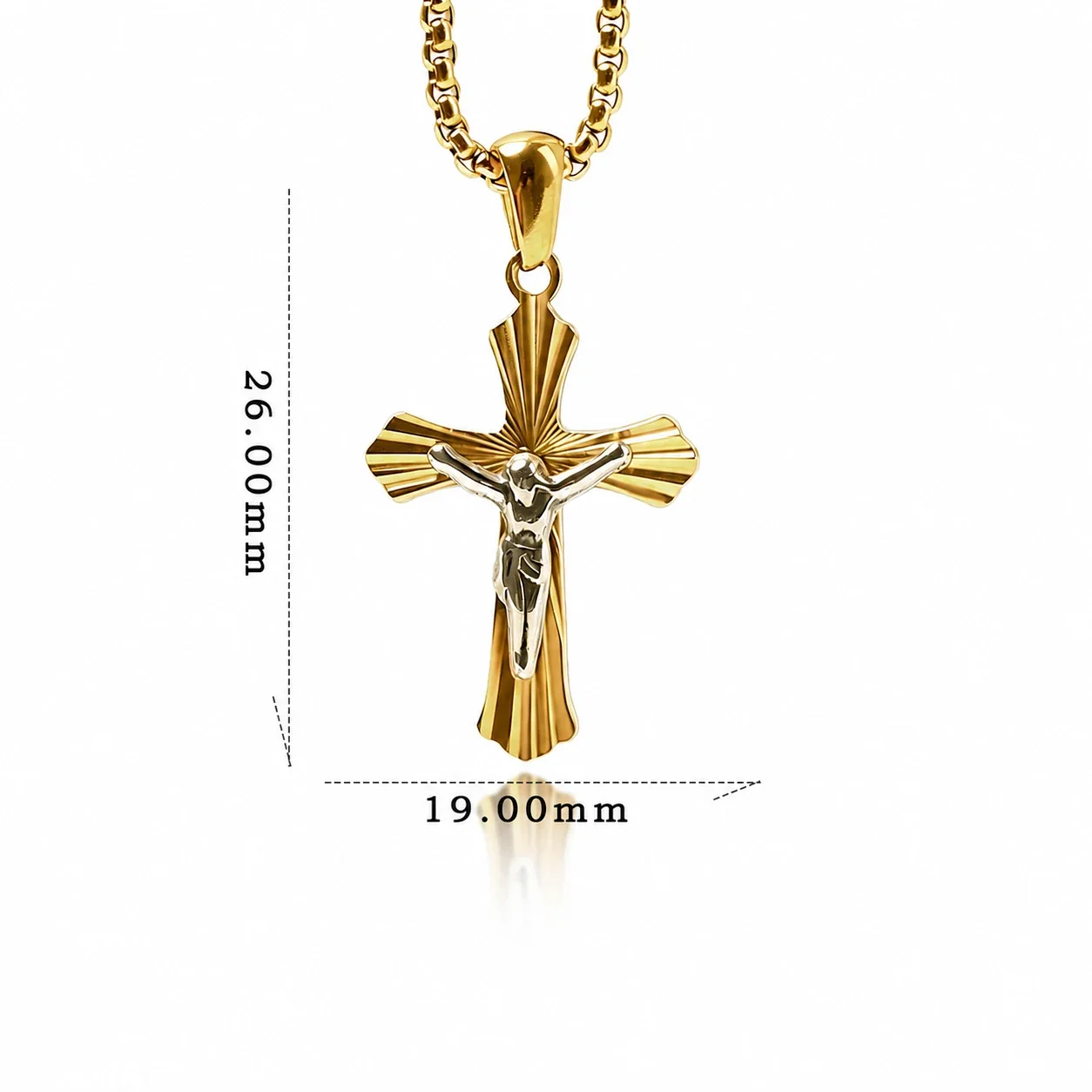 Radiant Gold-Plated Fluted Crucifix Pendant Necklace
