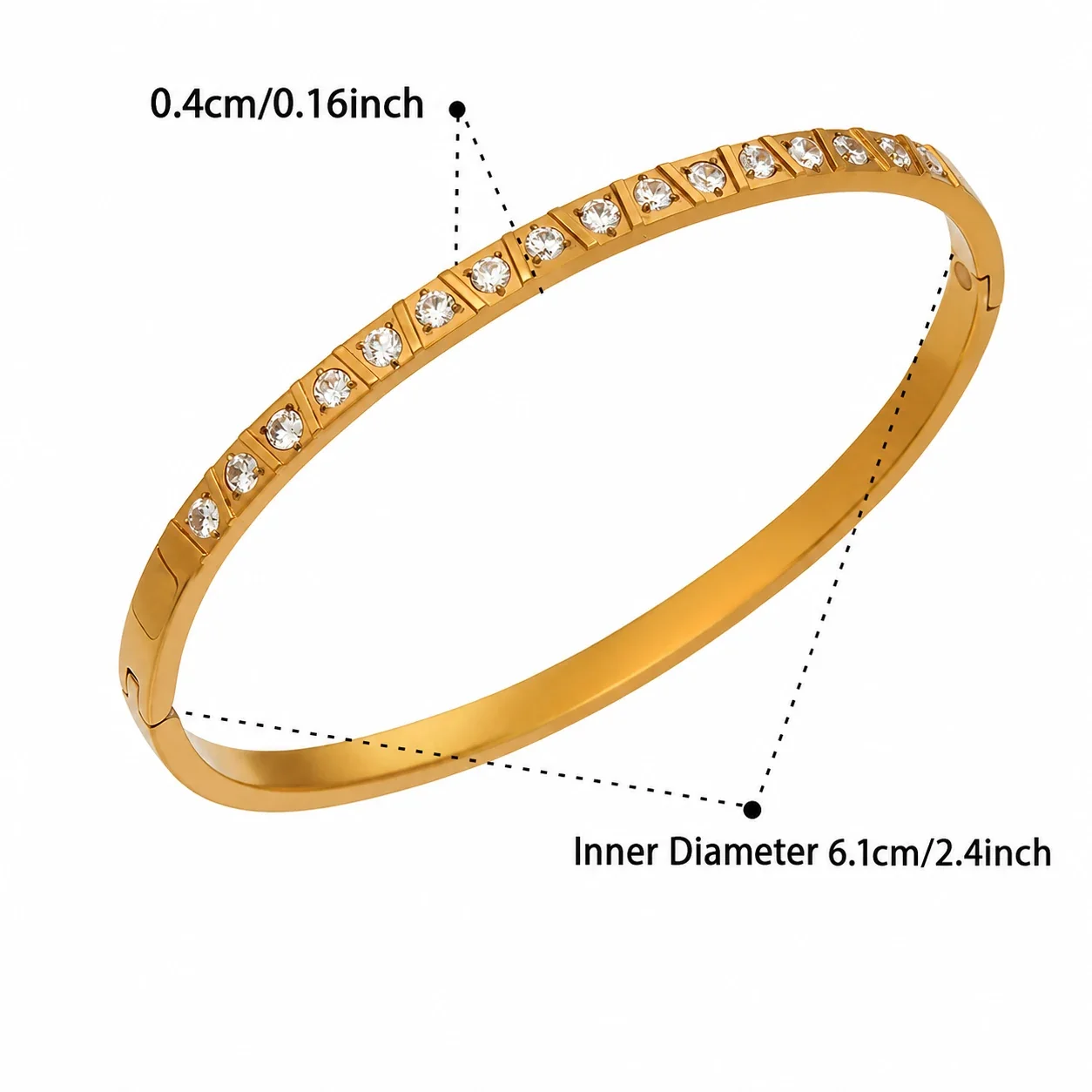 Polished Gold-Plated Stainless Steel Bezel CZ Motif Bangle - Gold Pavé CZ