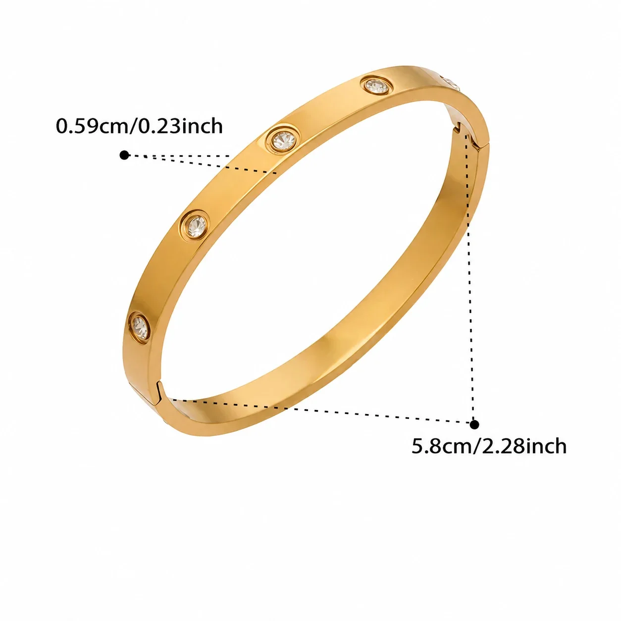 Polished Gold-Plated Stainless Steel Bezel CZ Motif Bangle - Gold Bezel CZ