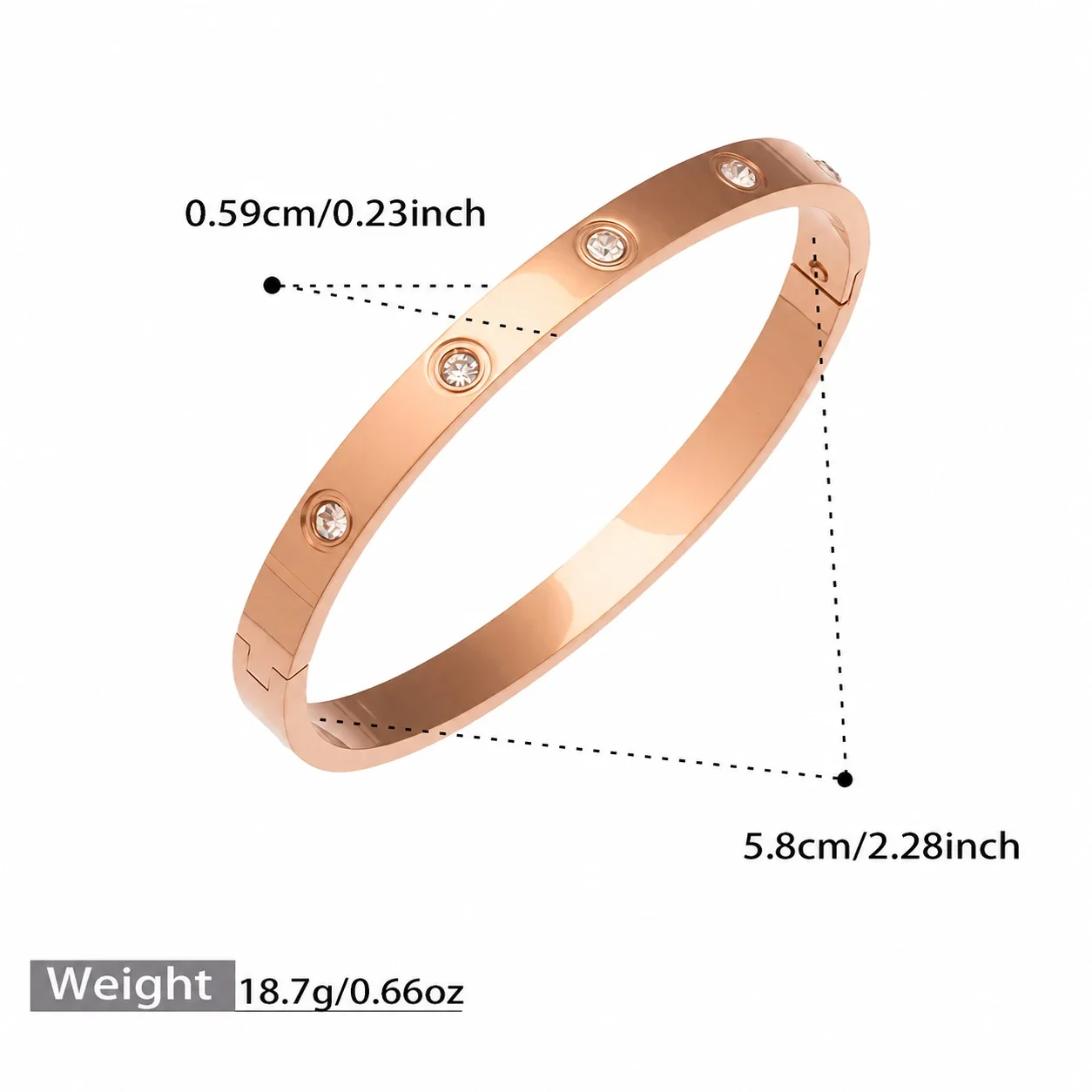 Polished Gold-Plated Stainless Steel Bezel CZ Motif Bangle - Rose Gold Bezel CZ