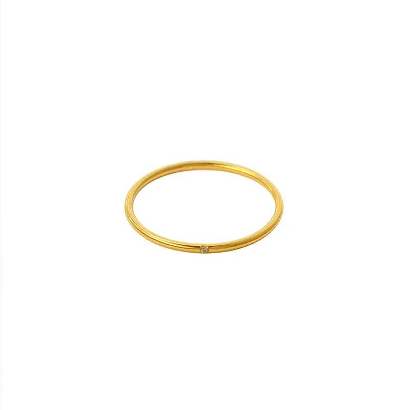 Delicate Slim Round-Wire Crystal 18K Gold-Plated 316 Ring