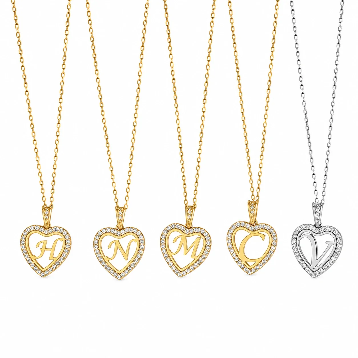 Personal 316 Stainless Steel CZ Heart Initial Necklace
