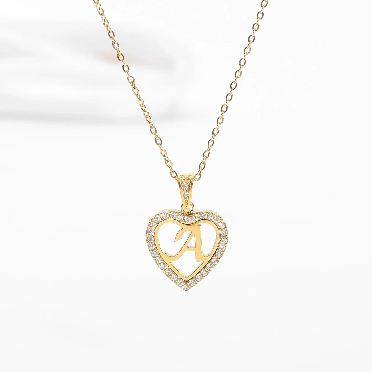 Personal 316 Stainless Steel CZ Heart Initial Necklace - Initial A