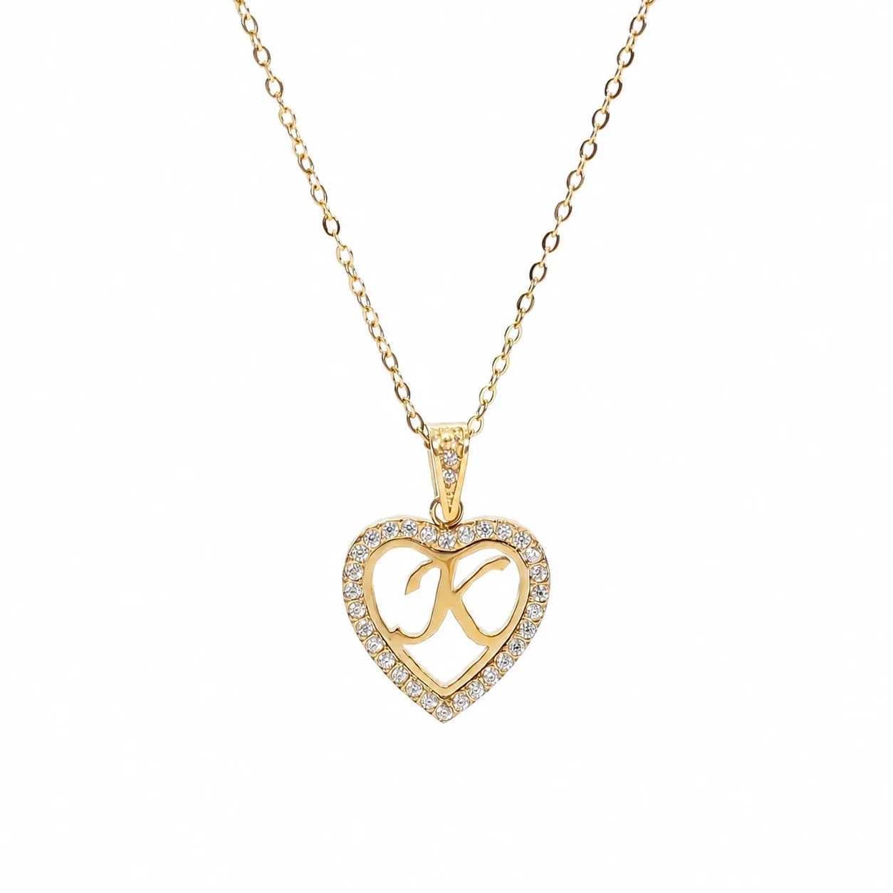 Personal 316 Stainless Steel CZ Heart Initial Necklace - Initial K