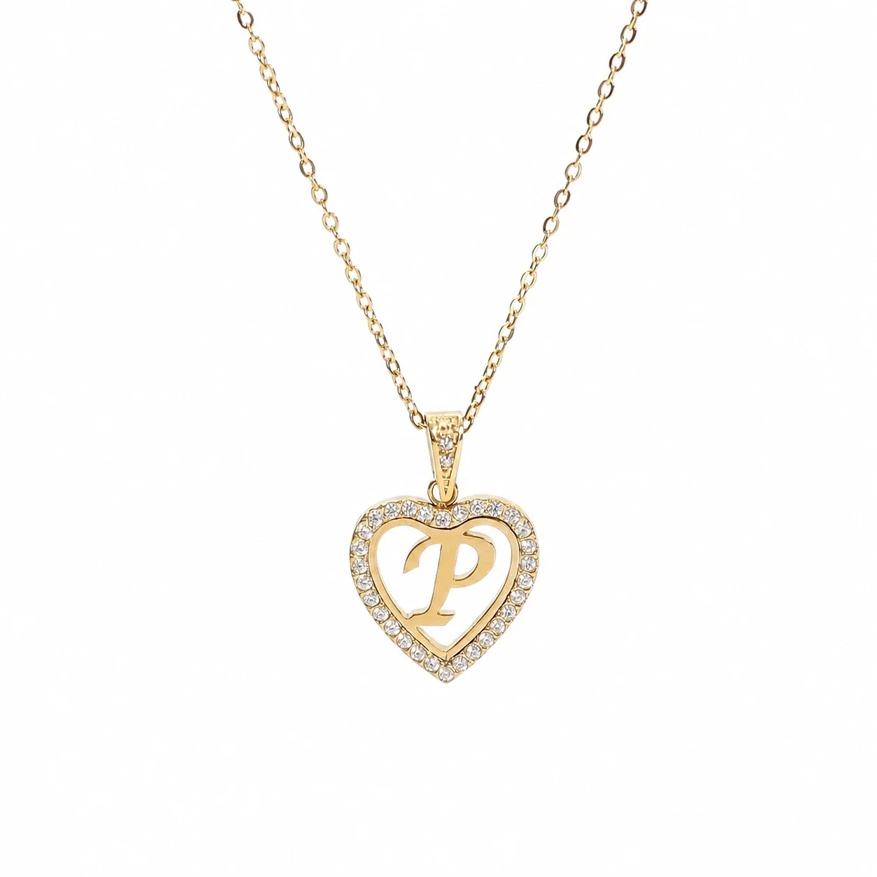 Personal 316 Stainless Steel CZ Heart Initial Necklace - Initial P