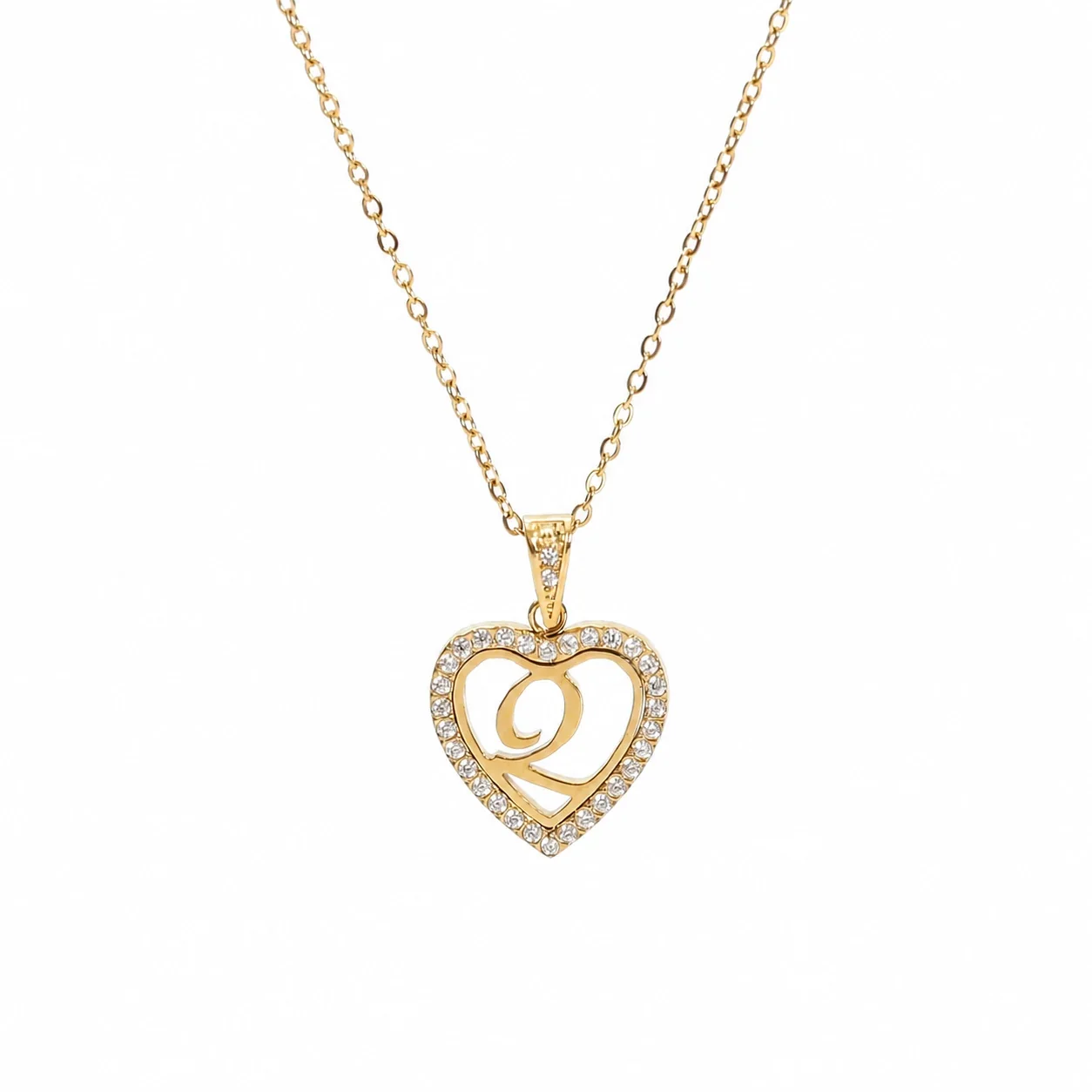 Personal 316 Stainless Steel CZ Heart Initial Necklace - Initial Q