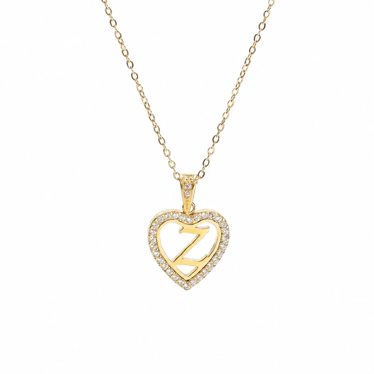 Personal 316 Stainless Steel CZ Heart Initial Necklace - Initial Z