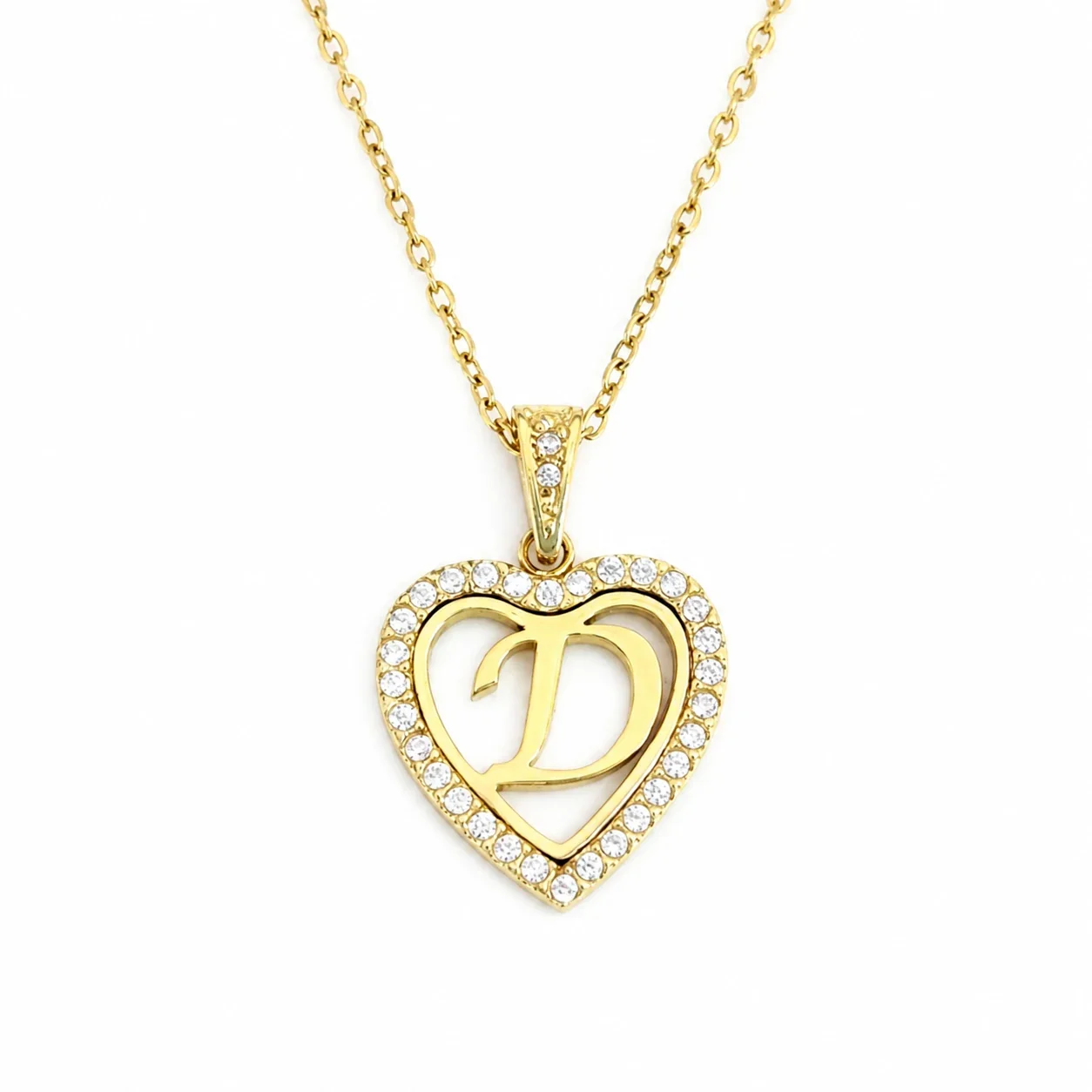 Personal 316 Stainless Steel CZ Heart Initial Necklace - Initial D