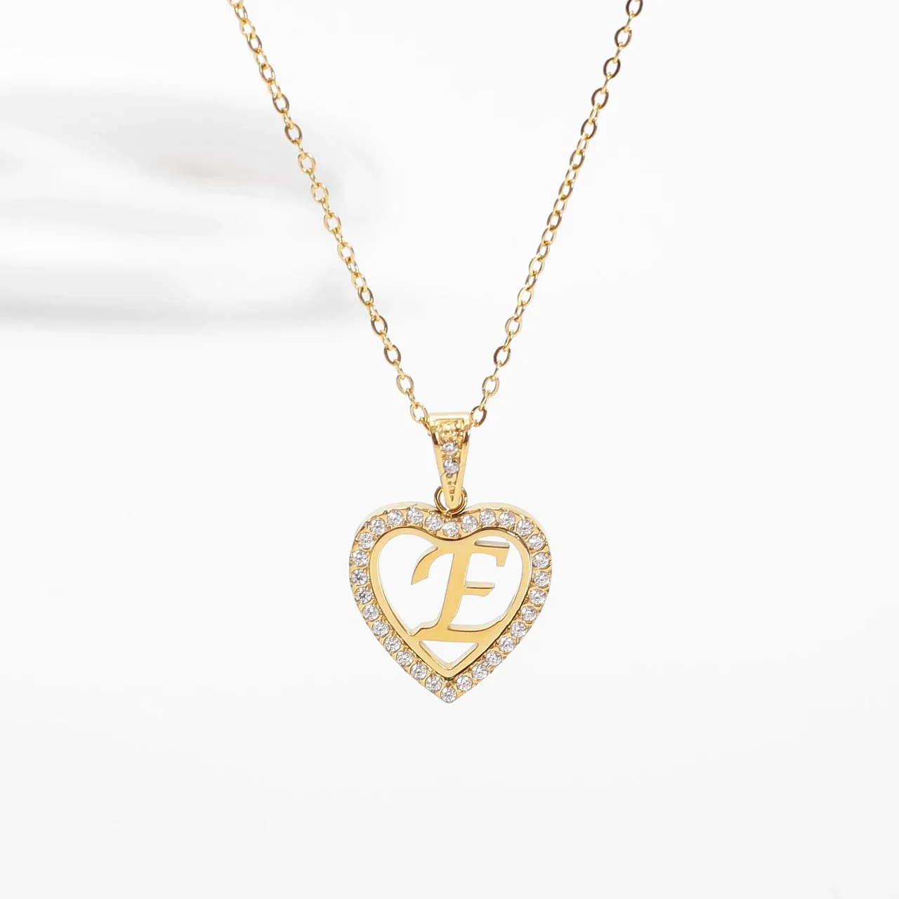 Personal 316 Stainless Steel CZ Heart Initial Necklace - Initial E