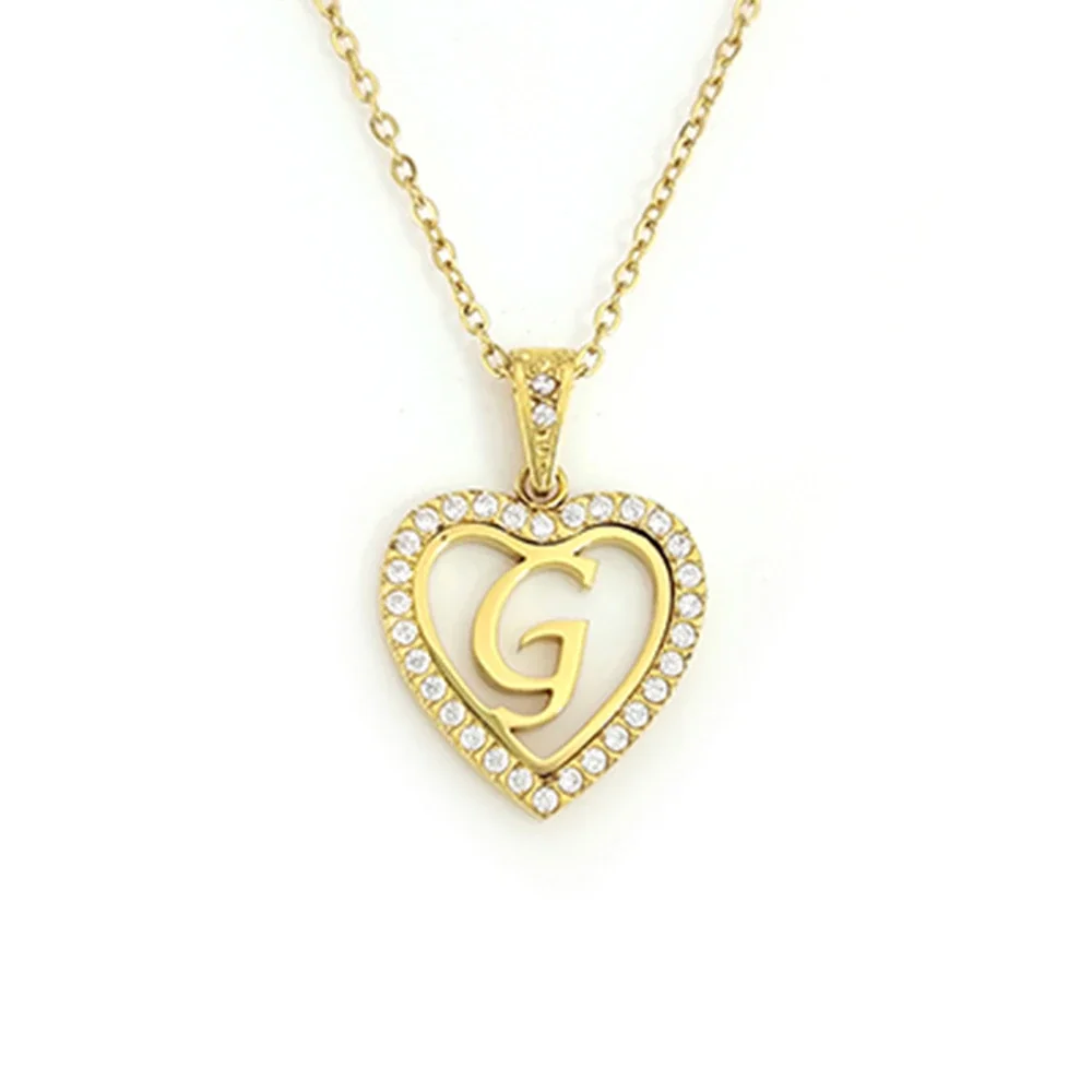 Personal 316 Stainless Steel CZ Heart Initial Necklace - Initial G