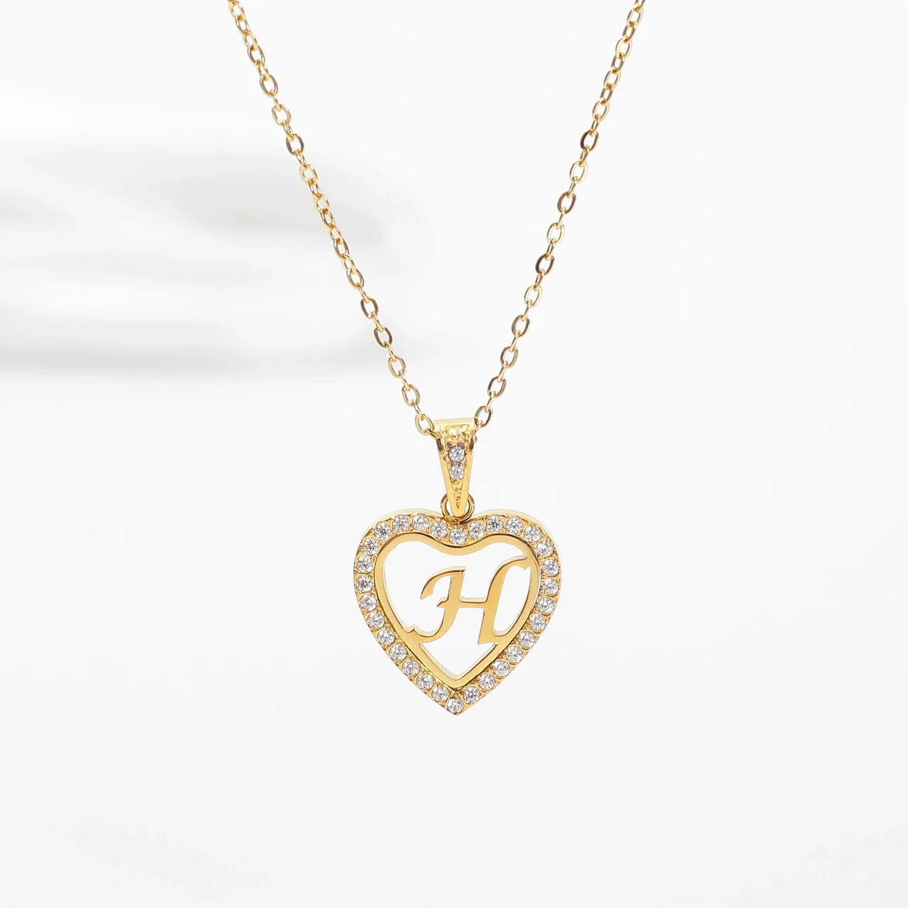 Personal 316 Stainless Steel CZ Heart Initial Necklace - Initial H